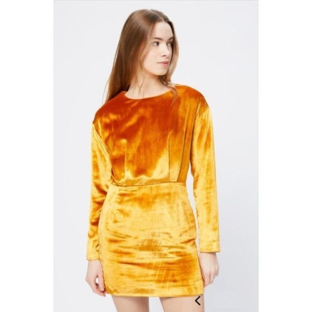 & Other Stories Stockholm Atelier Golden Yellow Velvet Mini Dress Size 0/XS - Picture 2 of 10